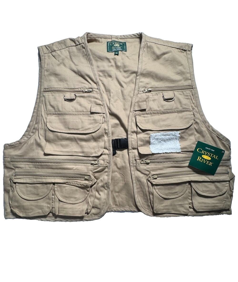 Crystal River XL Fly Fishing Utility Vest Tan 17 Pocket Cotton NWT